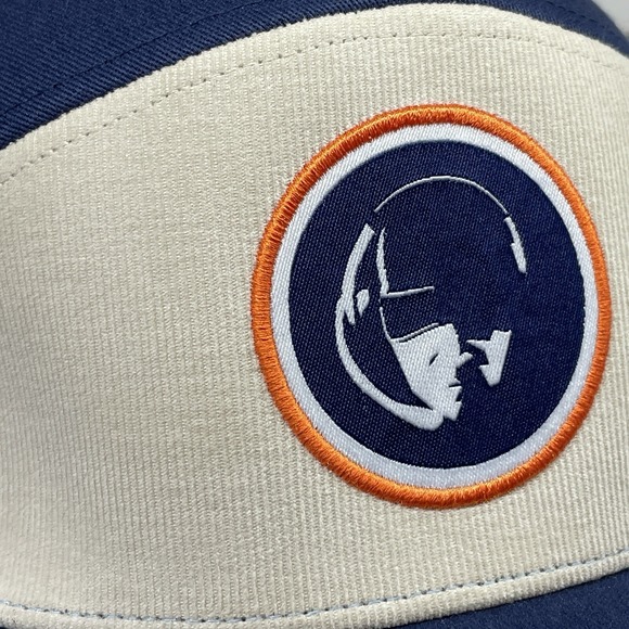 The Unbranded Brand Other - Mens Hat Colorblock RARE embroidered Blue Cream Orange Patch Headset Pilot Drone